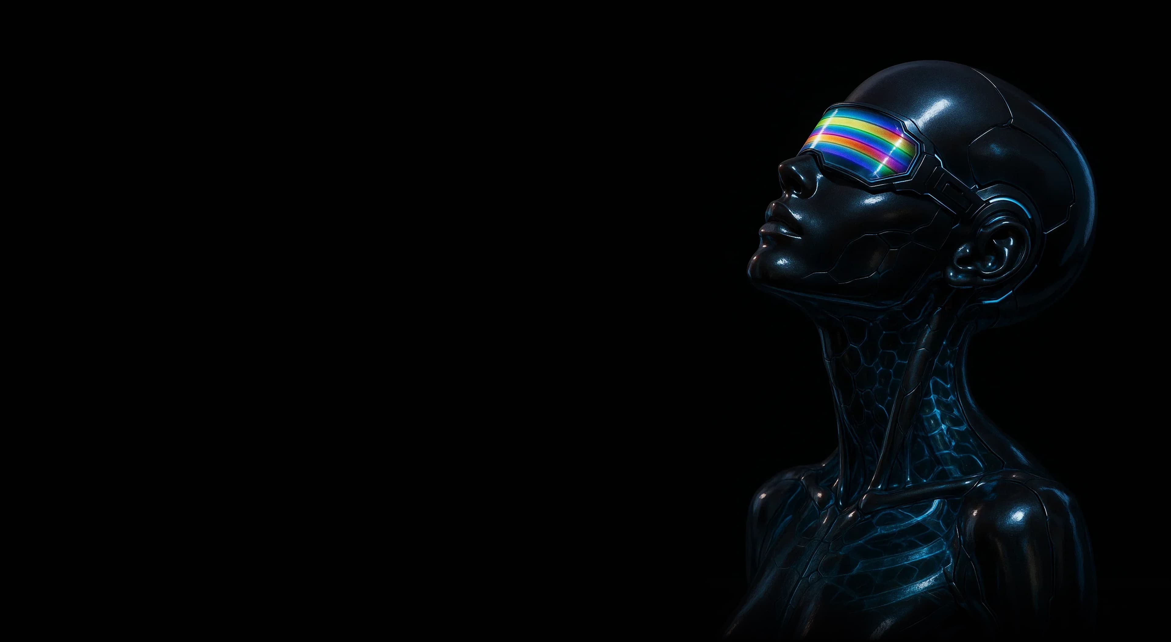 Futuristic figure with a rainbow visor